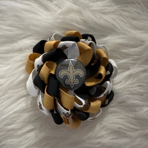 Hand Crafted Other - New Orleans Saints Black & Gold 3 1/2" Triple Stacked Ribbon Flower    7758